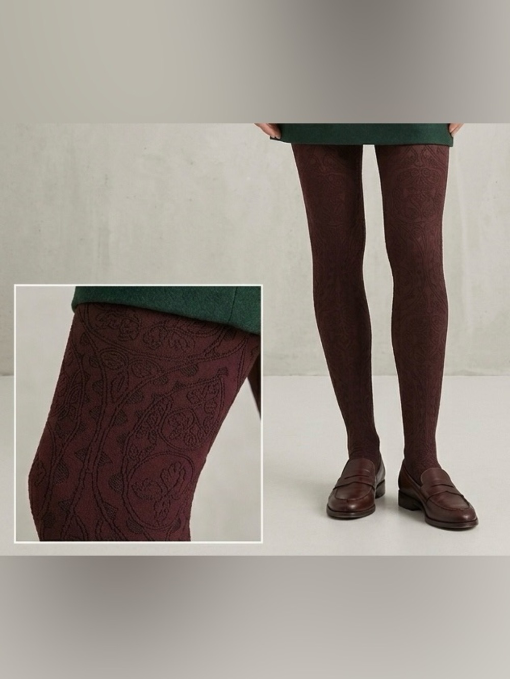 Dolci Calze Maroon Textured Patterned Tights Floral Damask Size M/L NIP